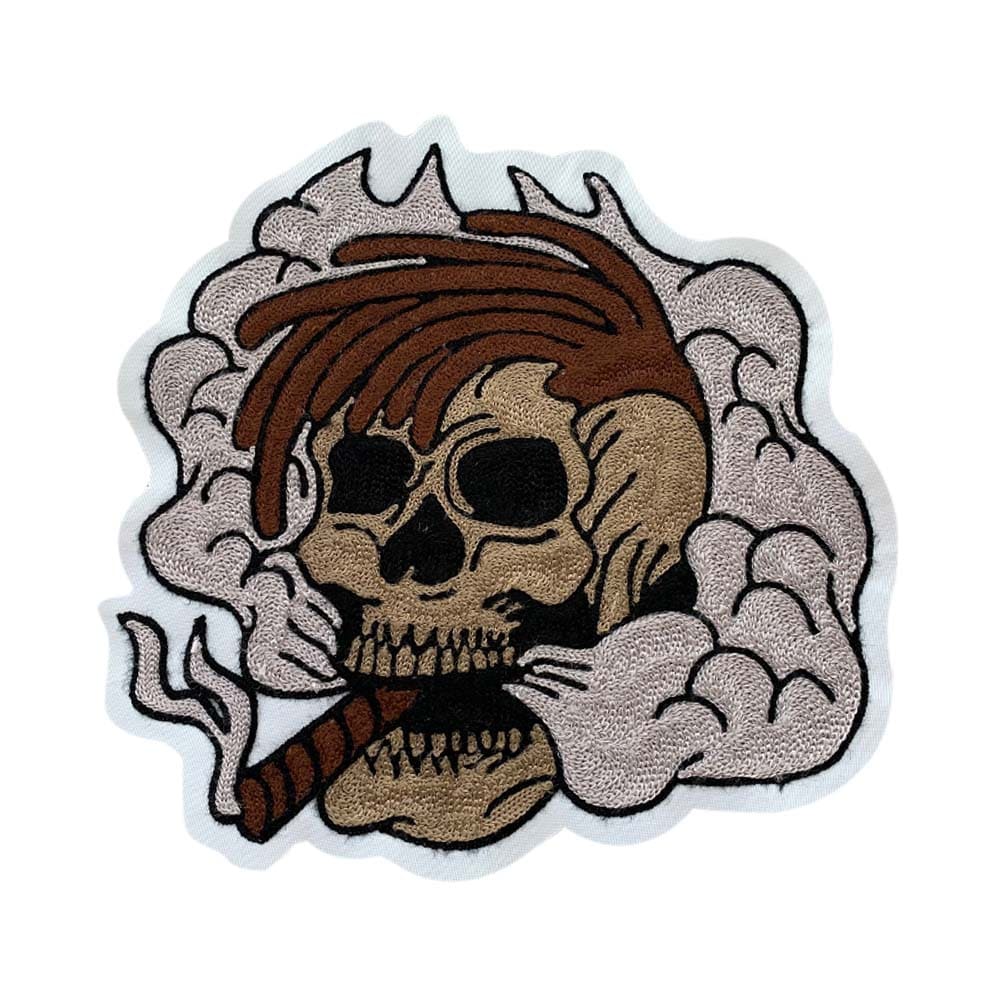 single patch skull with hair smoking cigar