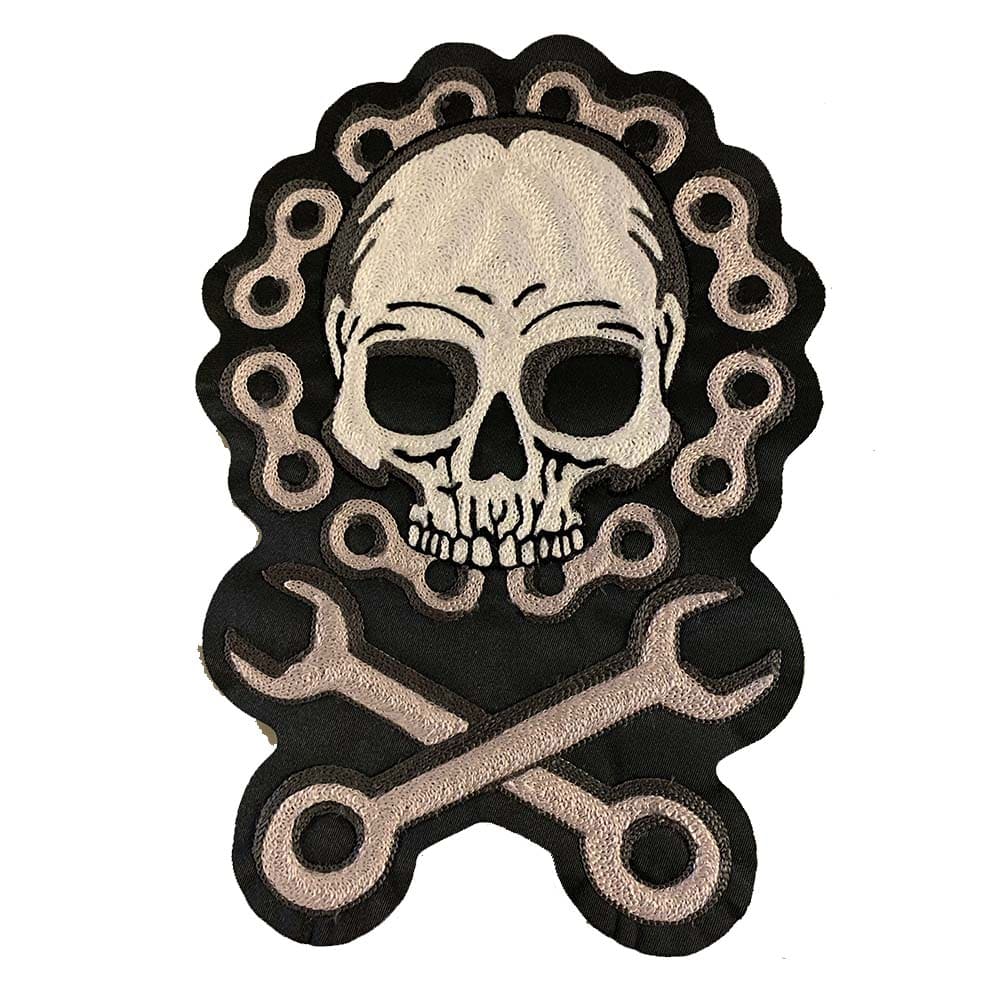 single patch tri-color patch, skull, wrenches, bike chain