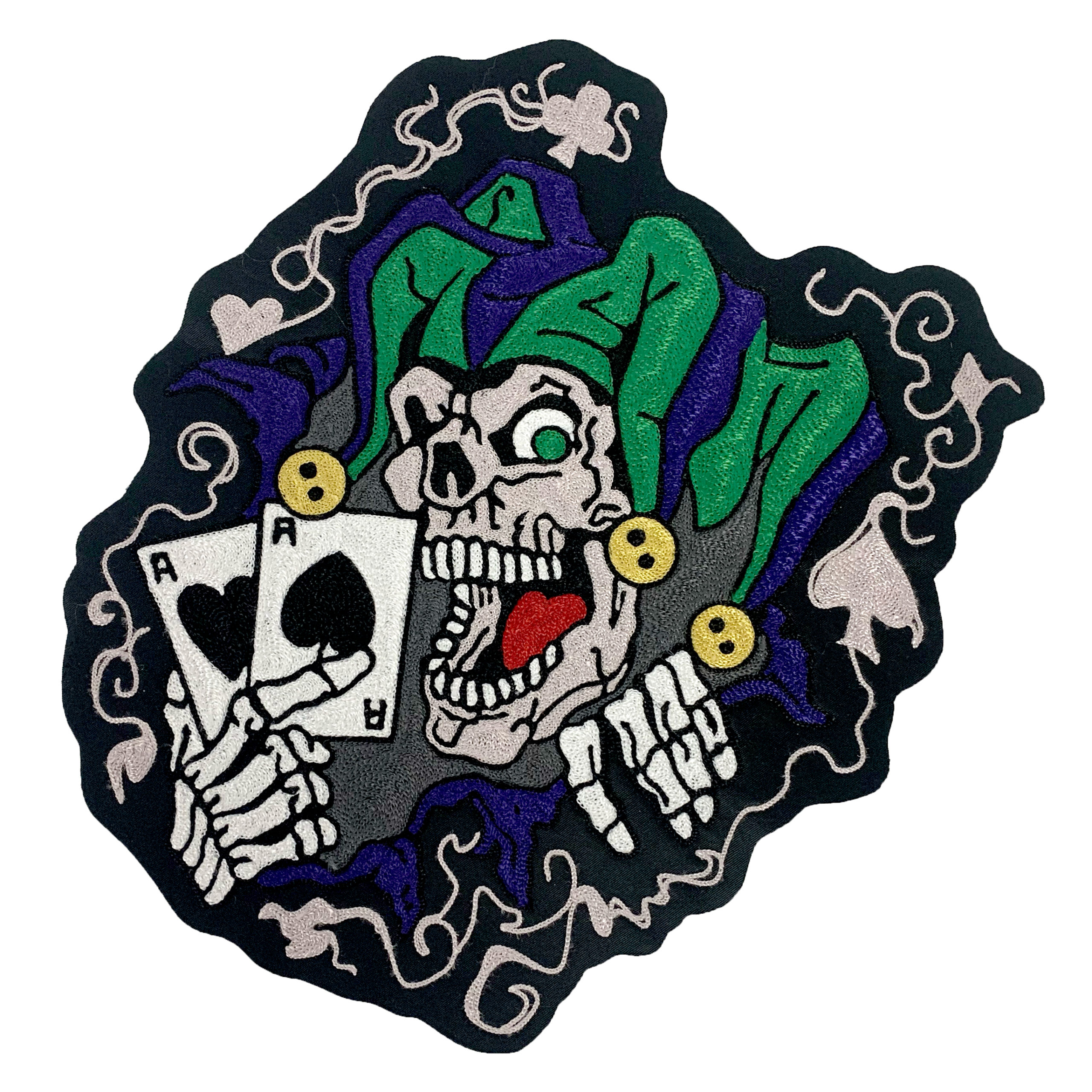 skull joker with aces playing cards patch, 6 colors