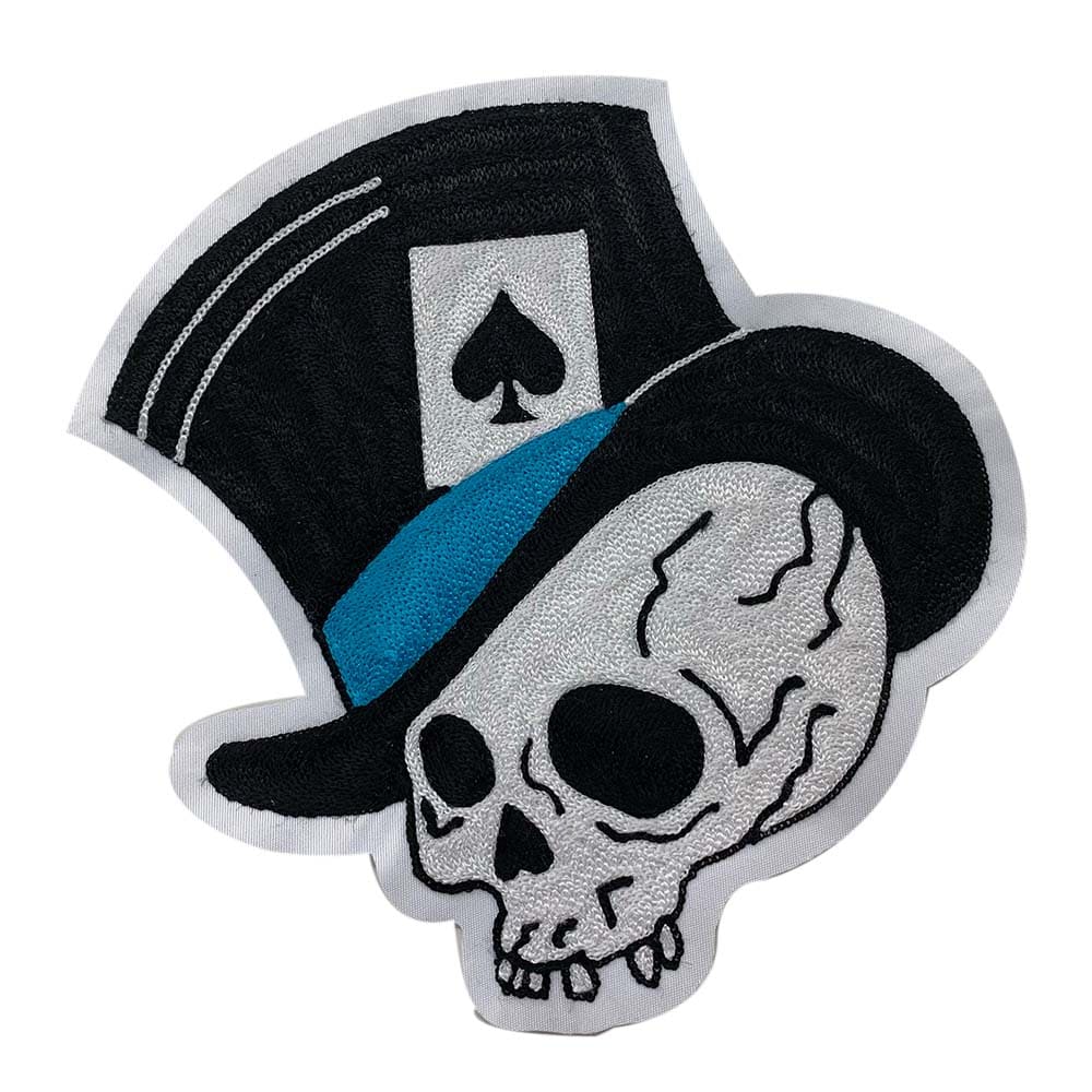 skull in top hat with Ace of Spades card, single patch example